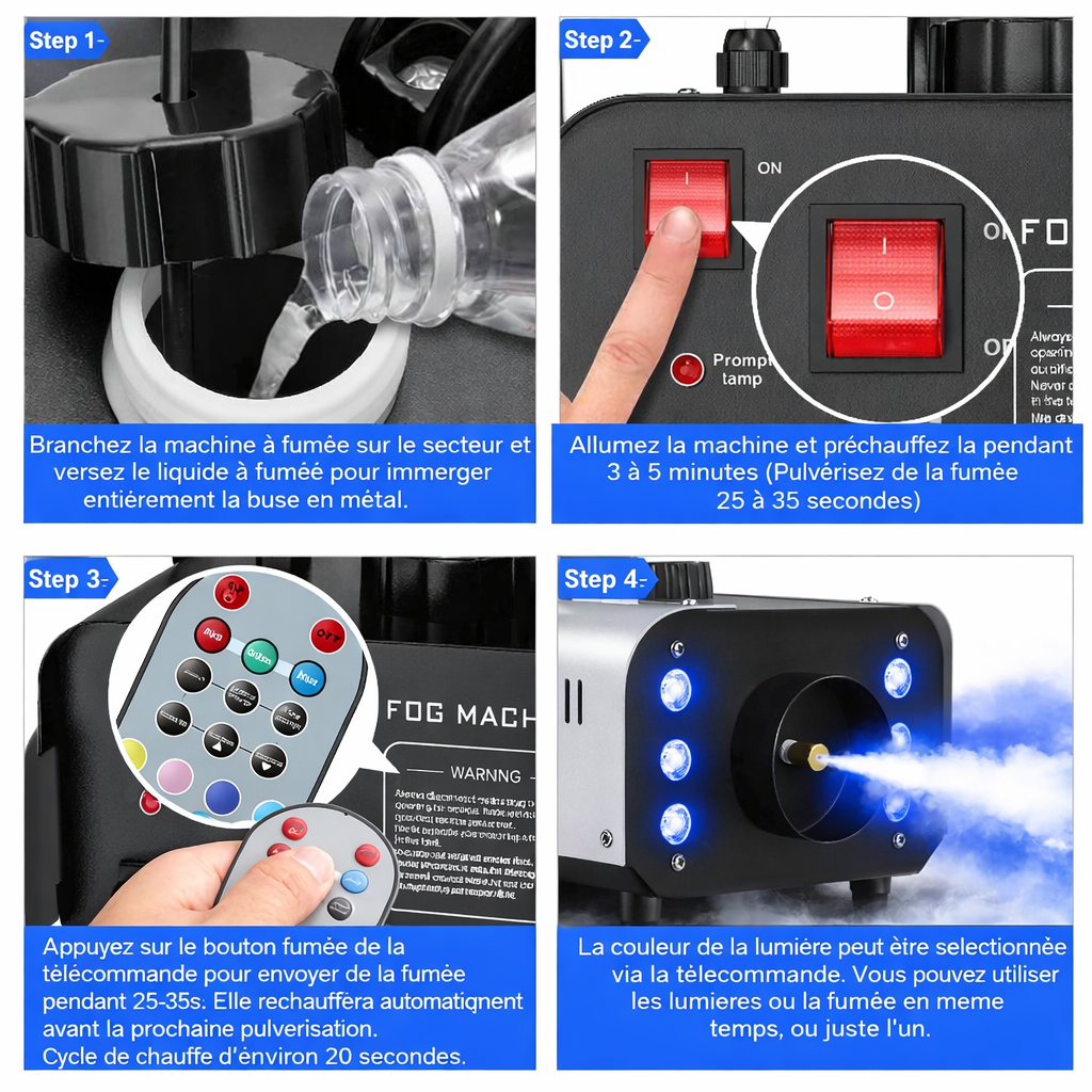Machine à fumée LED DJ 500W – Effet brouillard + lumière soirée mariage