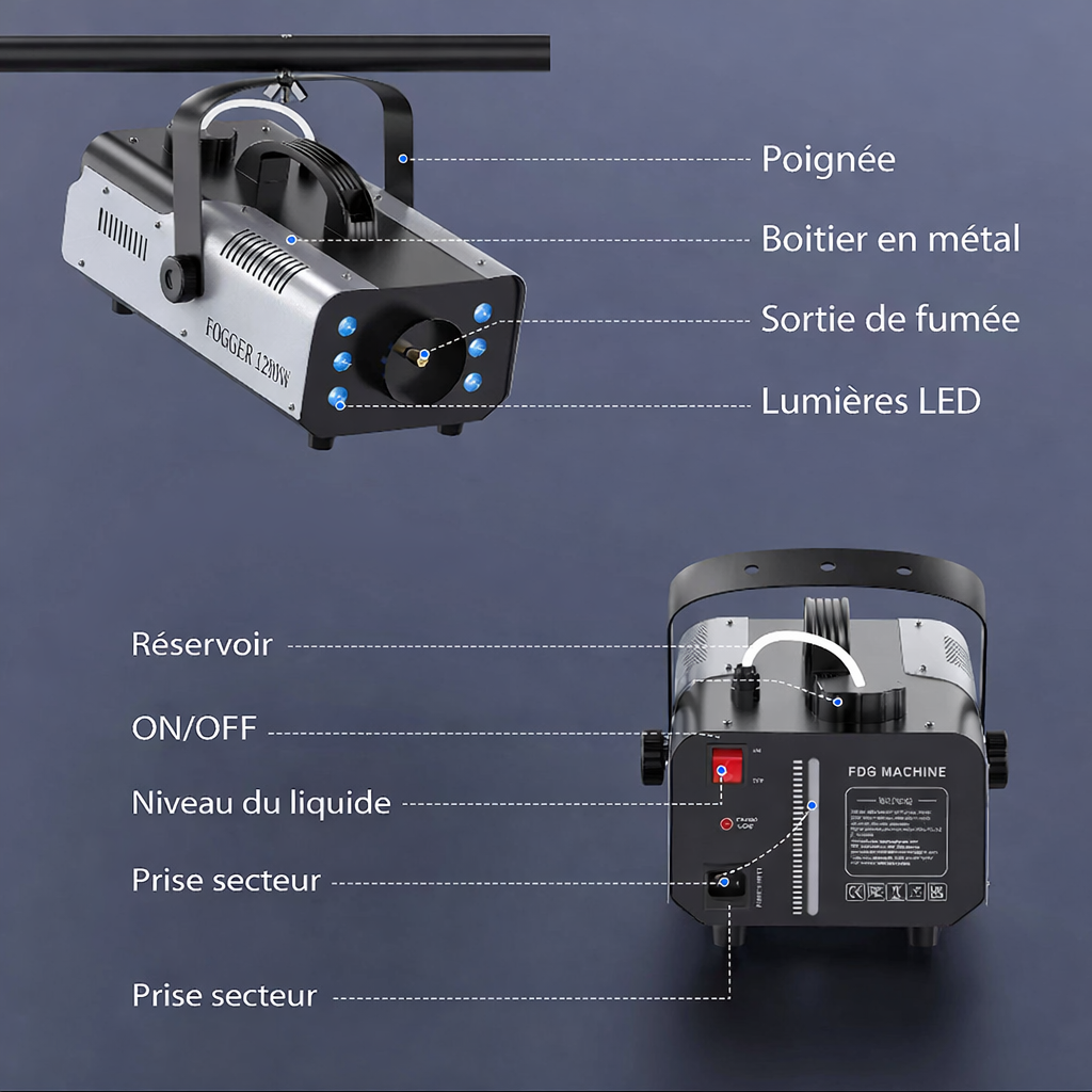 Machine à fumée LED DJ 500W – Effet brouillard + lumière soirée mariage